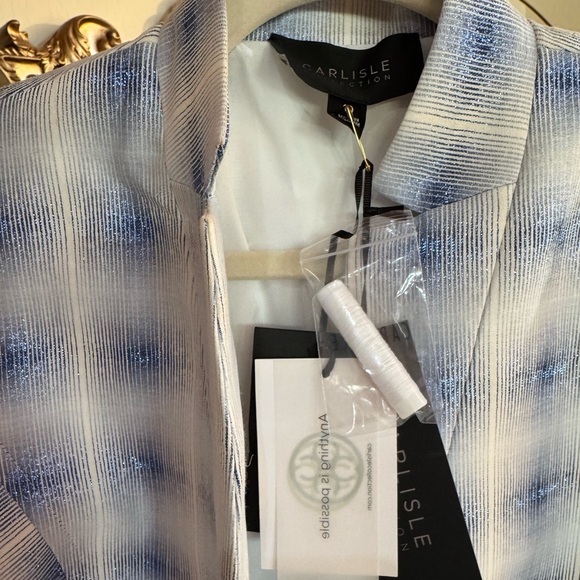 Carlisle Collection NWT Designer Long Jacket, Shimmer Sheen White&Blue W/Pearls - Picture 7 of 16